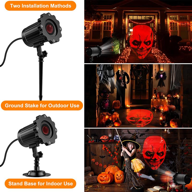 Halloween Projector Lights Outdoor Indoor - 3D Dynamic Red Skull Halloween Decorations, Waterproof Holiday Light for Window, Ground, Roof, Wall,Cemetery, Holiday Decor