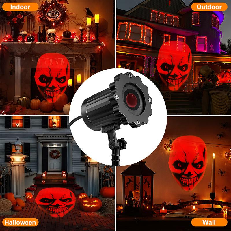 Halloween Projector Lights Outdoor Indoor - 3D Dynamic Red Skull Halloween Decorations, Waterproof Holiday Light for Window, Ground, Roof, Wall,Cemetery, Holiday Decor