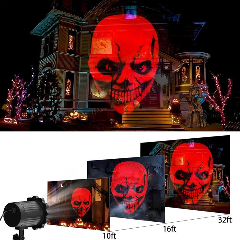 Halloween Projector Lights Outdoor Indoor - 3D Dynamic Red Skull Halloween Decorations, Waterproof Holiday Light for Window, Ground, Roof, Wall,Cemetery, Holiday Decor