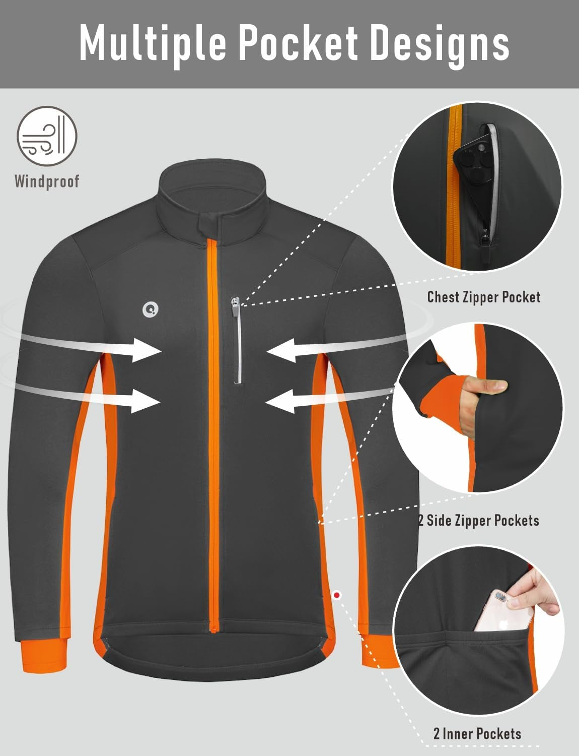 Cycling Bike Jackets for Men Winter Thermal Running Jacket Windproof Breathable Reflective Softshell Windbreaker