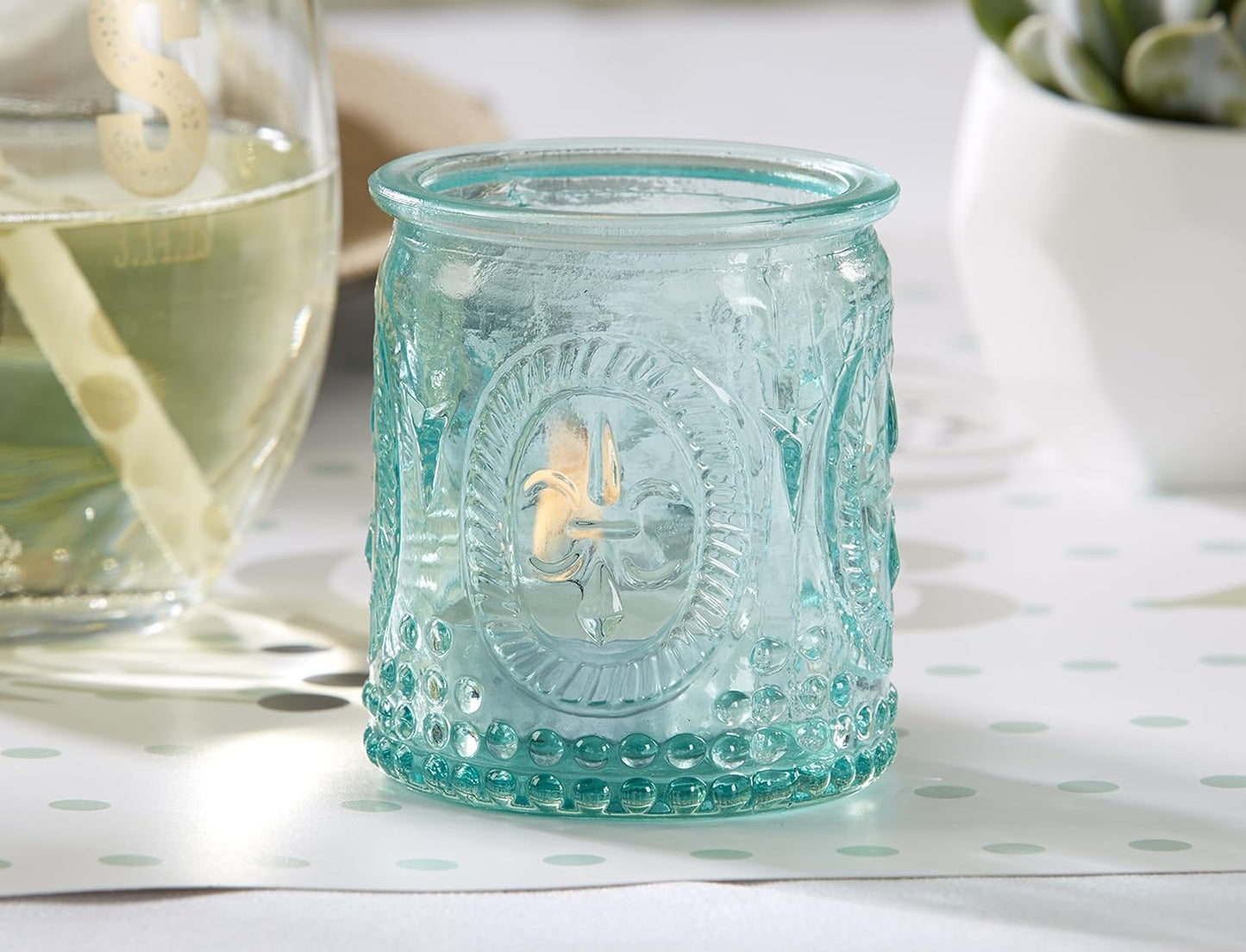 Blue Glass Tealight & Votive Candle (Set of 4) Vintage Tea Light Holders, 4 Count