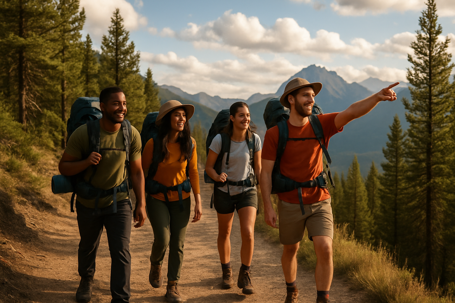 photo of people hiking with a backpack